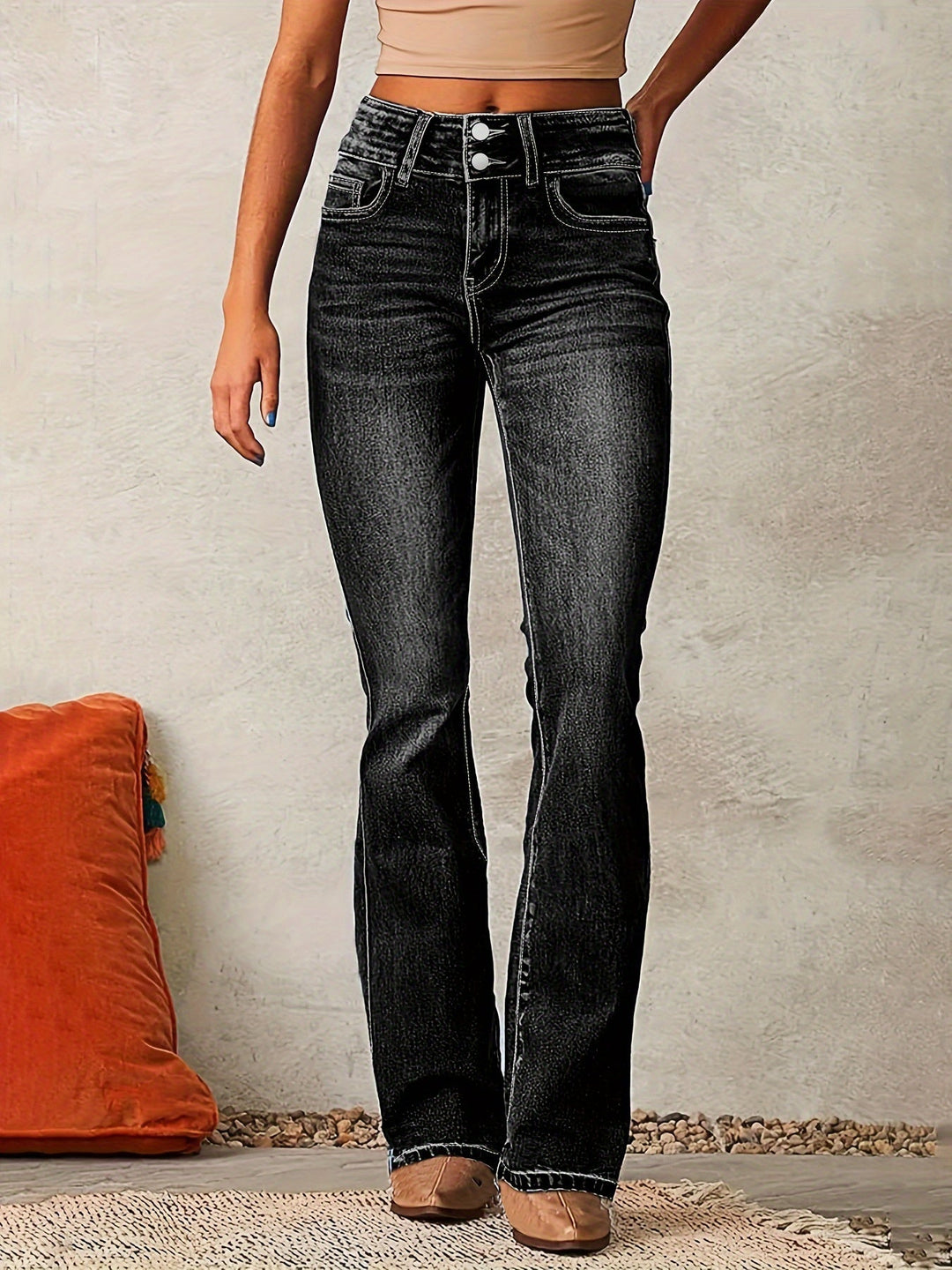 Greta | Damen High-Waist Jeans mit weitem Bein