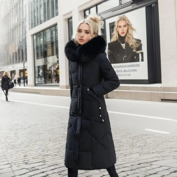 Katharina | Damen Langer Daunen-Steppmantel mit Kragen