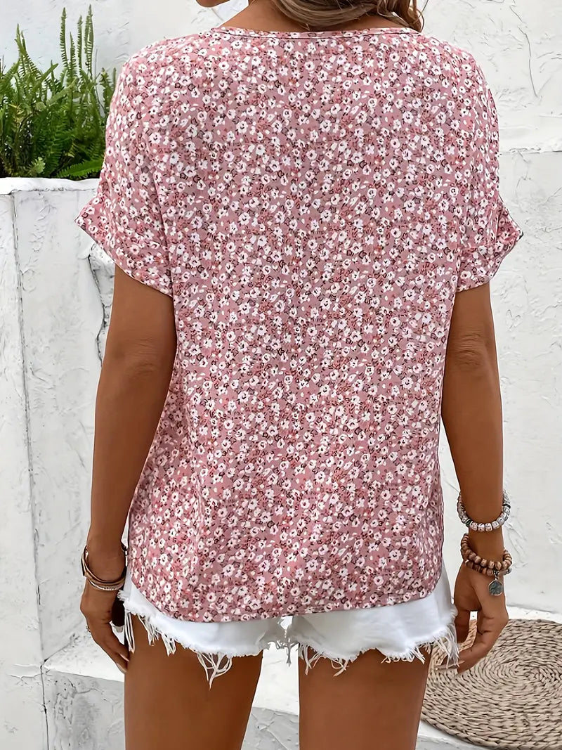 Annika | Damen Sommer Kurzarm Blusen-Top mit Knöpfen