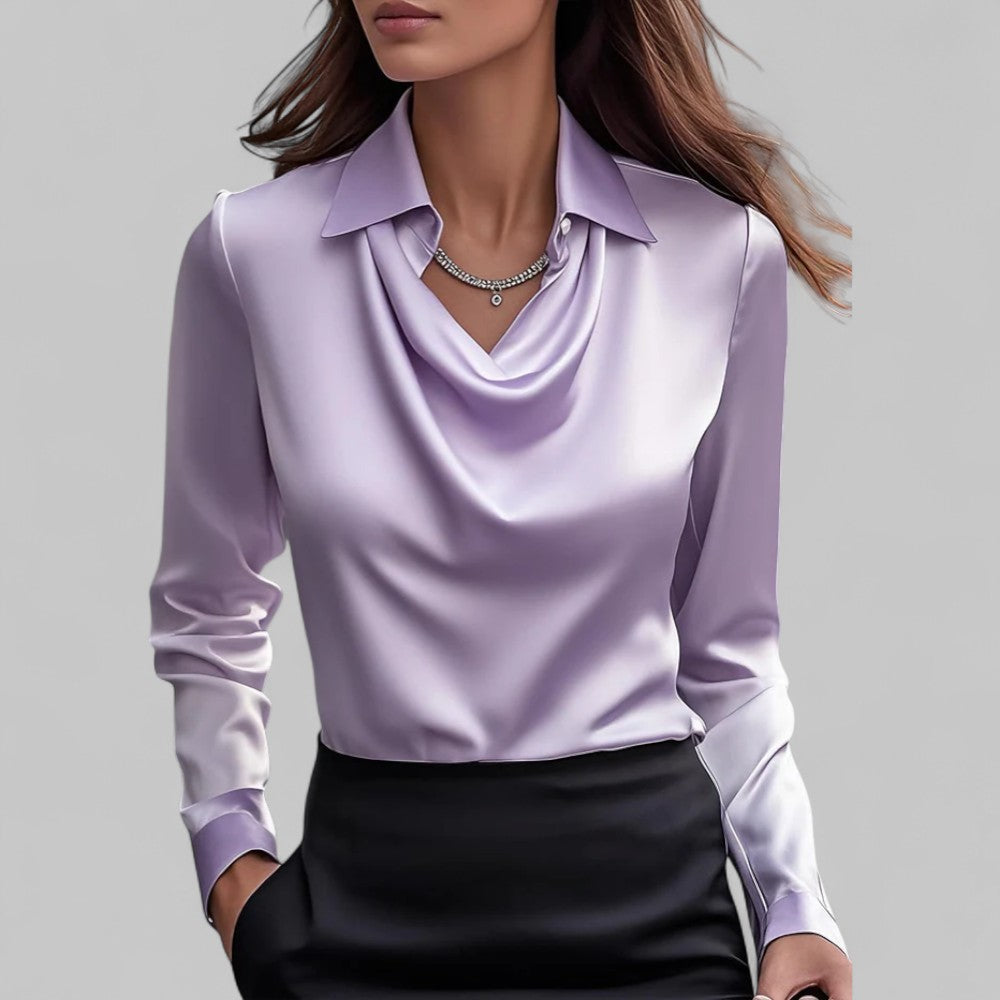 Theresa | Elegante Wasserfallausschnitt Satinbluse für Damen