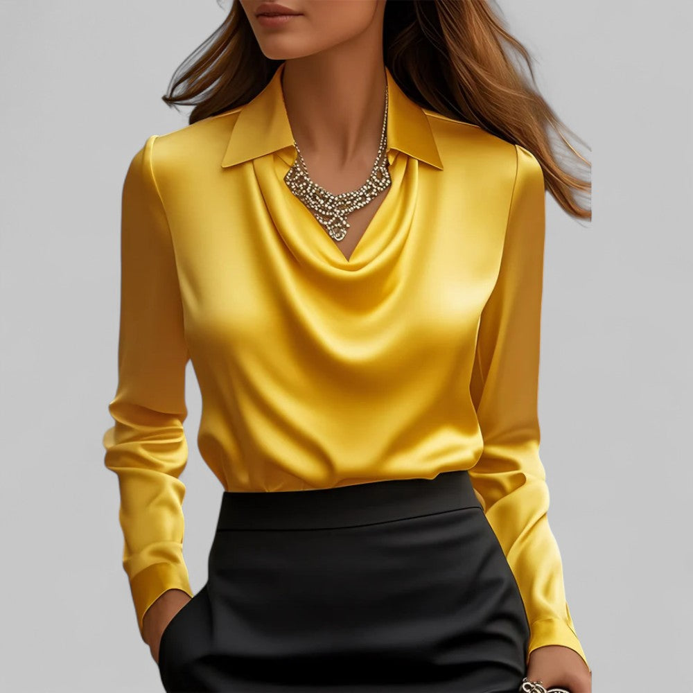Theresa | Elegante Wasserfallausschnitt Satinbluse für Damen