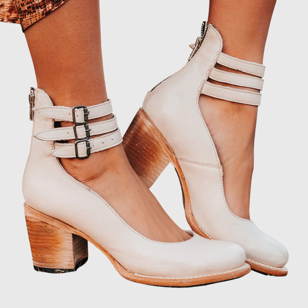 Helene | Damen Schnallenriemen Blockabsatz Stiefel