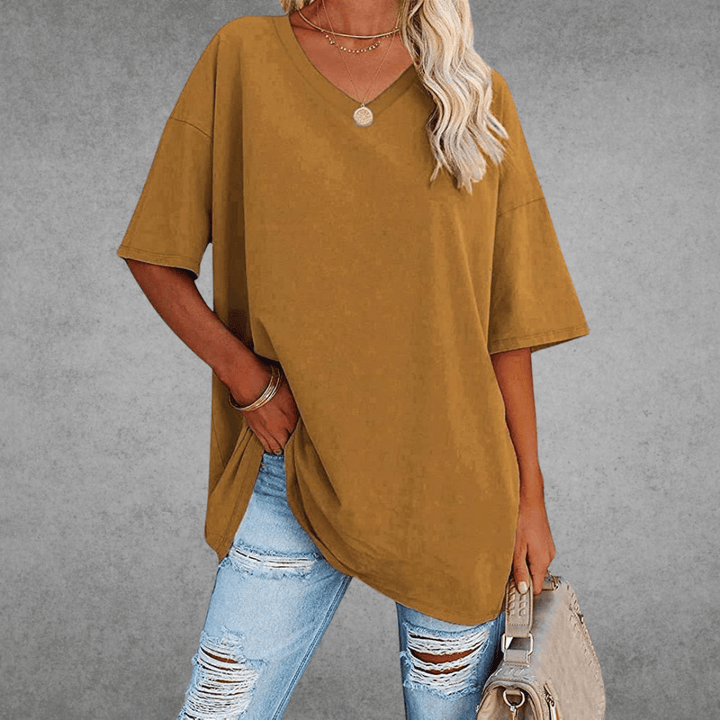 Franziska | Damen Lässiges Oversize V-Ausschnitt T-Shirt