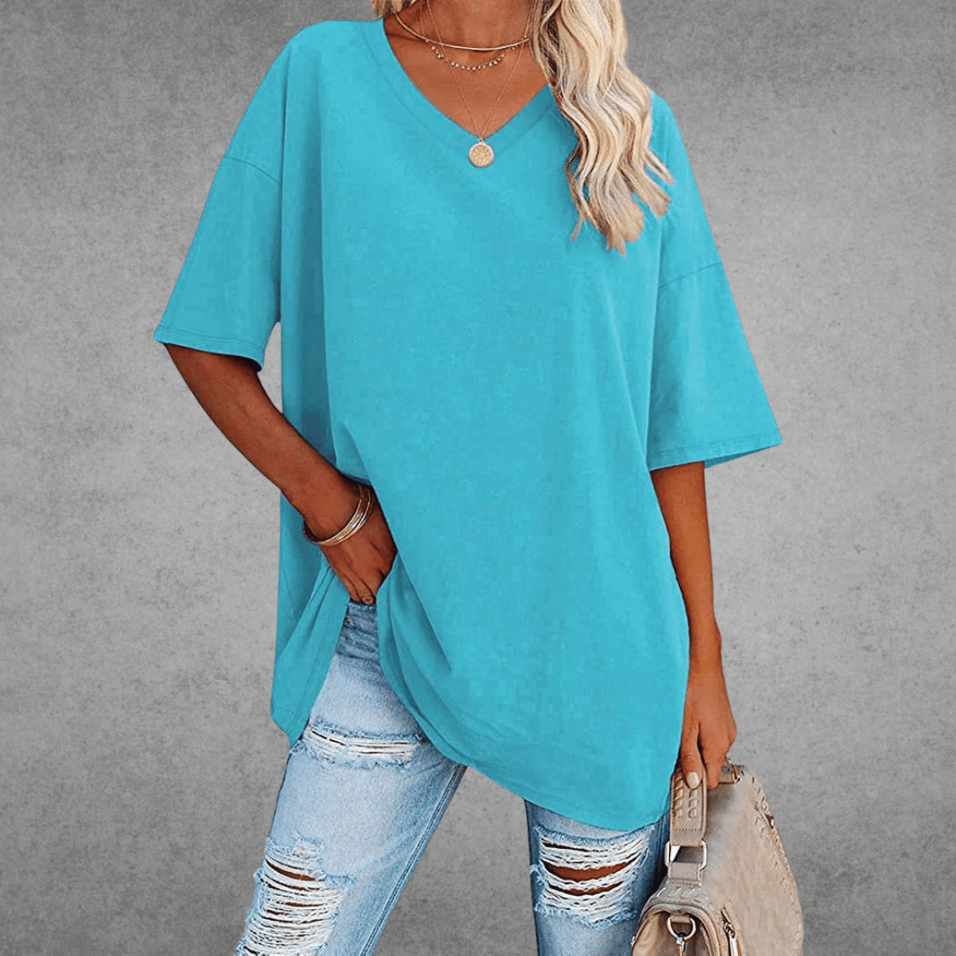 Franziska | Damen Lässiges Oversize V-Ausschnitt T-Shirt
