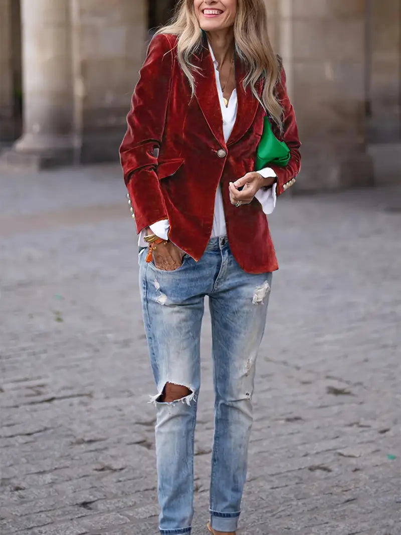Sabina | Damen Klassischer Blazer mit Ein-Knopf-Verschluss