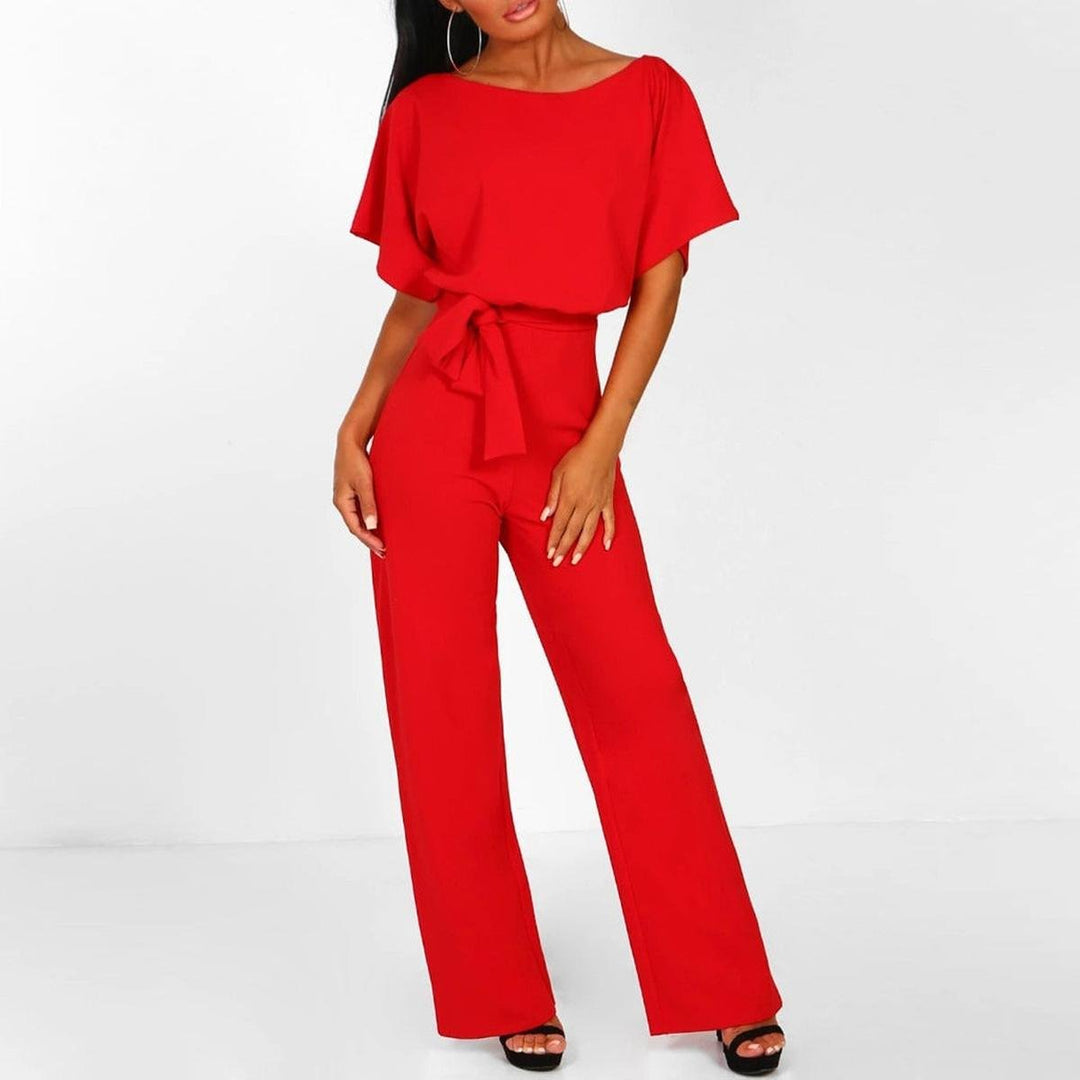 Viola | Damen Lässiger Kurzarm-Jumpsuit mit Gürtel