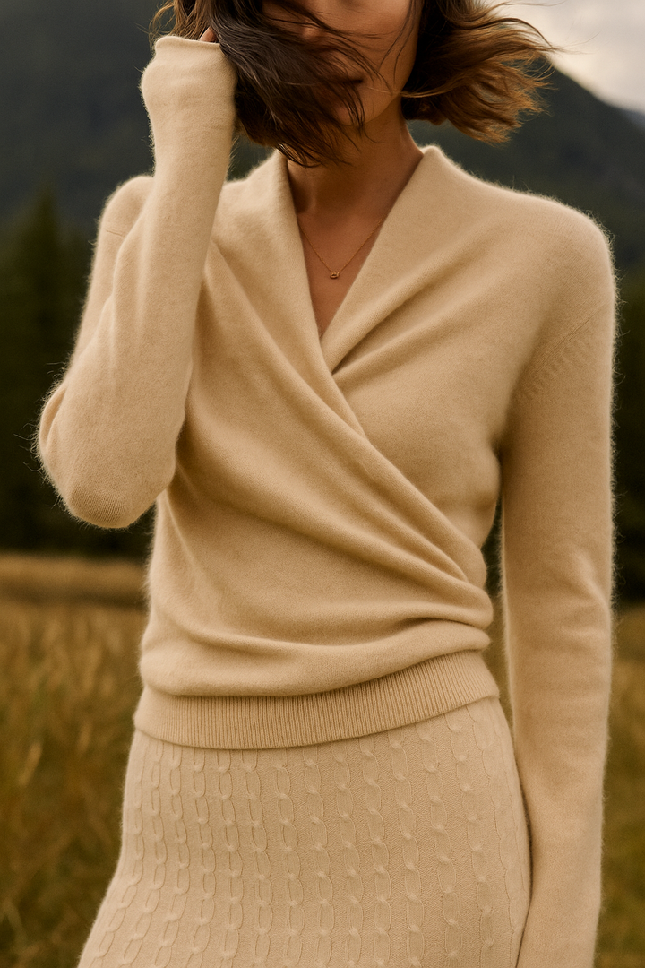 Laura | Damen Eleganter Wickelpullover Mit Überkreuztem Design