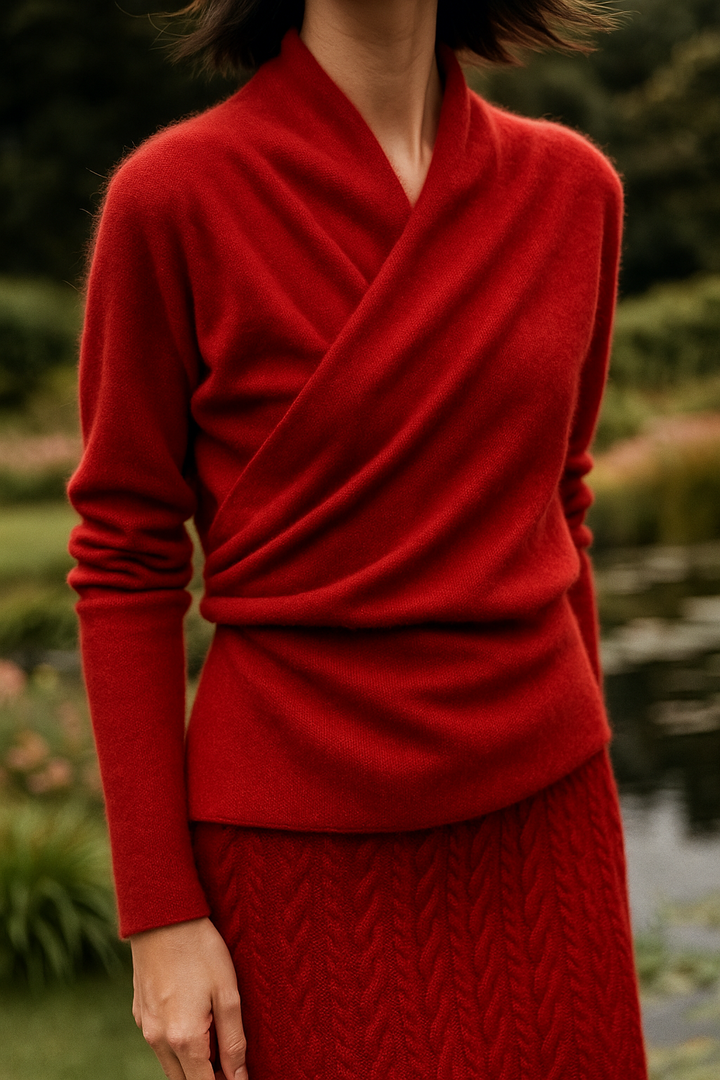 Laura | Damen Eleganter Wickelpullover Mit Überkreuztem Design