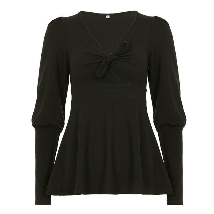 Damen Peplum-Top mit V-Ausschnitt und Knotendetail