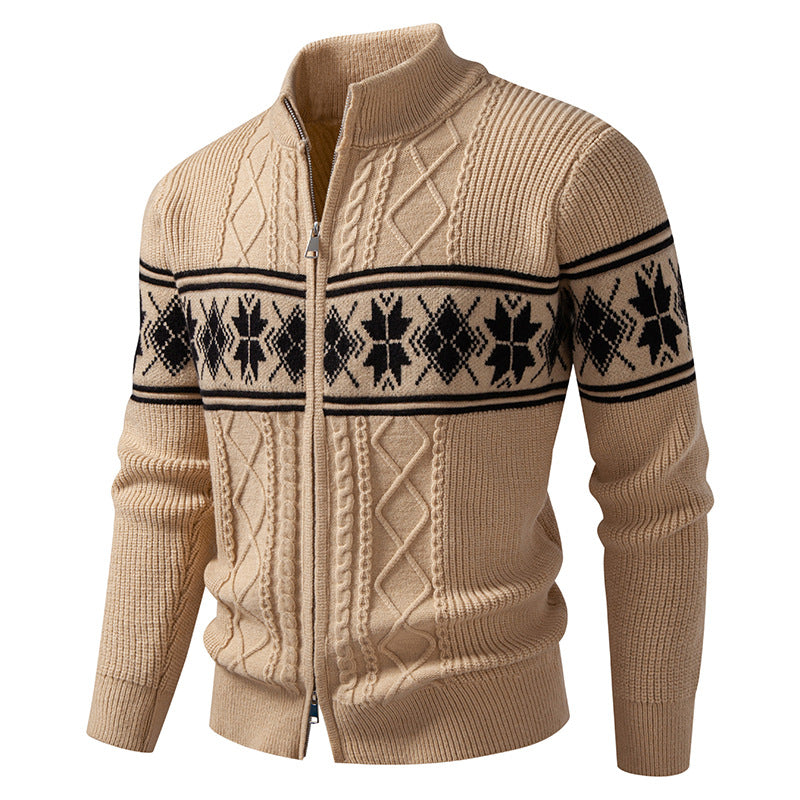 Herren Norweger-Strickjacke mit Stehkragen und Reißverschluss