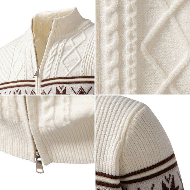 Herren Norweger-Strickjacke mit Stehkragen und Reißverschluss