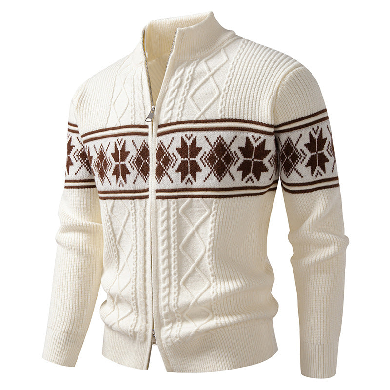 Herren Norweger-Strickjacke mit Stehkragen und Reißverschluss