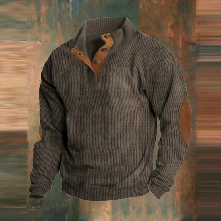 Thomas | Herren Lässiger Gerippter Pullover mit Knopfleiste am Kragen