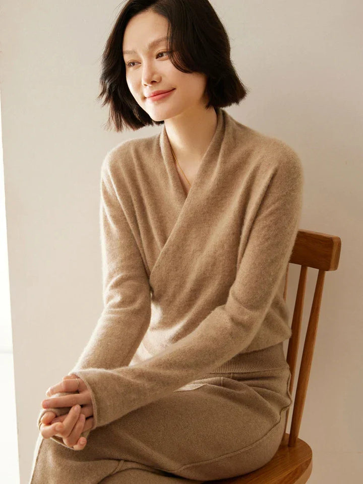 Laura | Damen Eleganter Wickelpullover Mit Überkreuztem Design