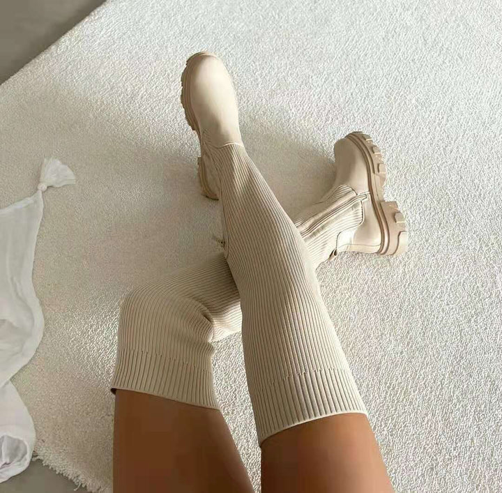 Annika | Damen Gerippte Stiefel mit klobiger Sohle
