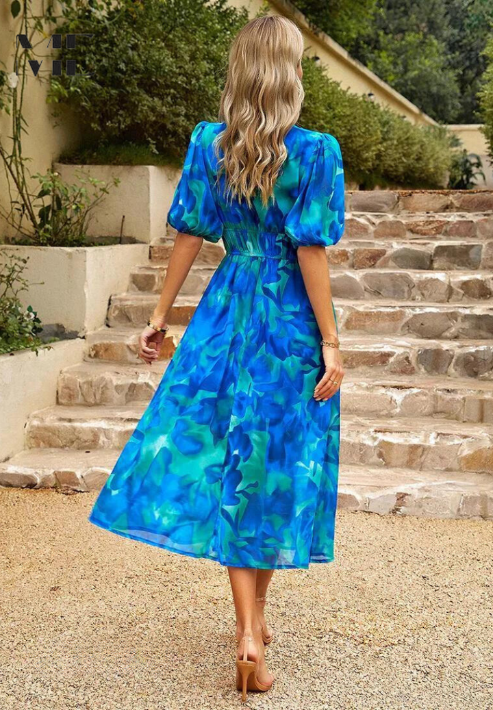 Doris | Damen Abstrakt Print Wickel Midi Kleid