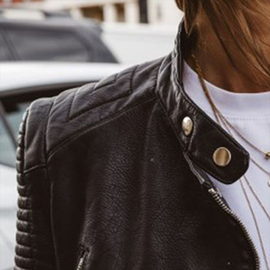 Katharina | Damen Bikerjacke Taillierter Schnitt Reißverschluss Echtleder