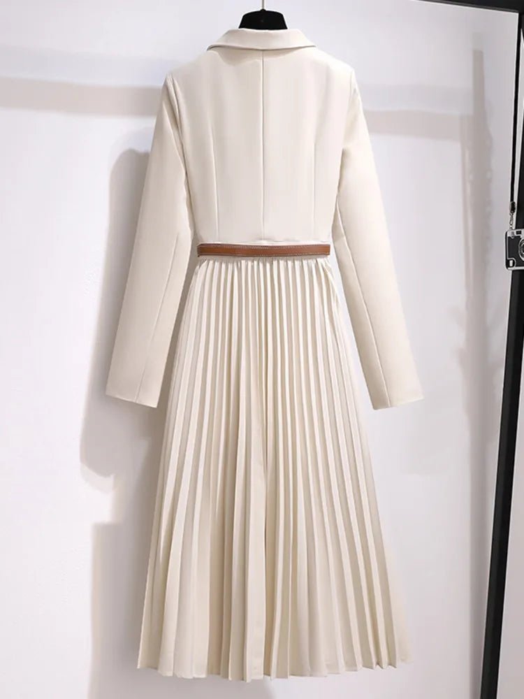 Emilia | Damen Blazer-Style Midi-Kleid mit Plisseerock und Gürtel
