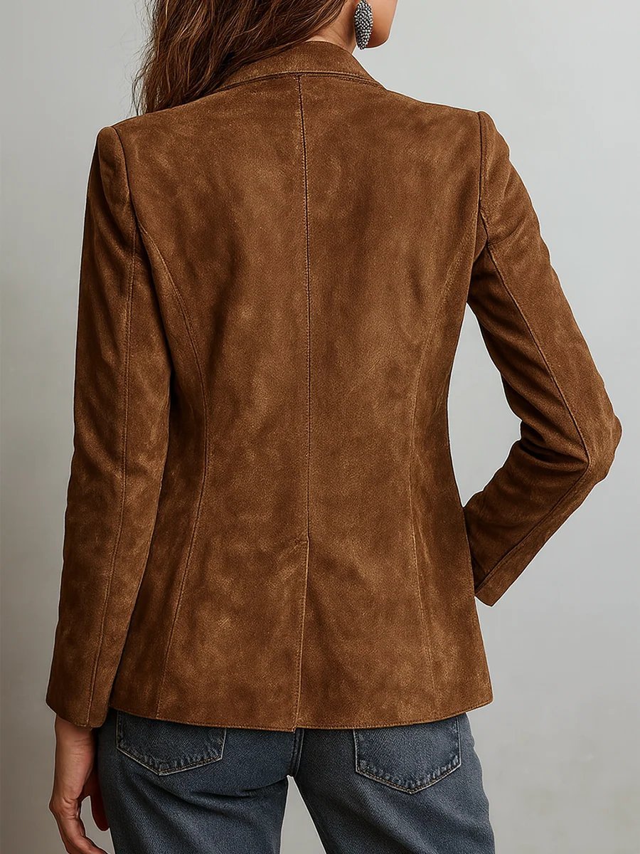 Emilia | Damen Cardigan Blazer Kunstwildleder Tailored-Fit Knopfleiste