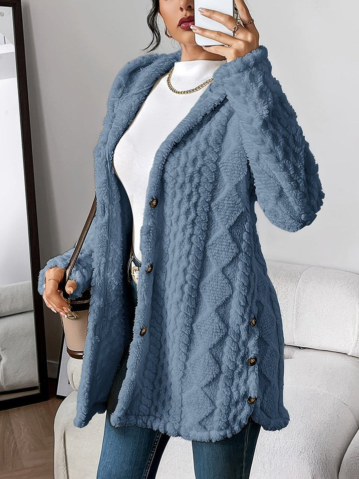 Annika | Damen Flauschiger Kapuzen-Cardigan Oversized Geknöpft