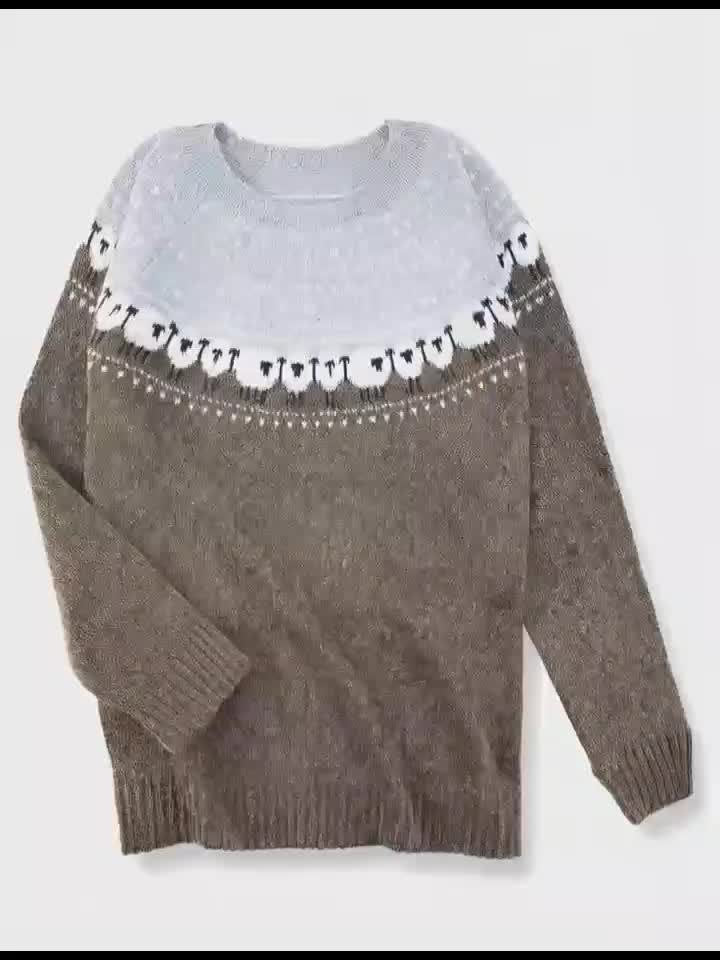 Johanna | Damen Grobstrick-Pullover mit Schaf-Jacquardmuster