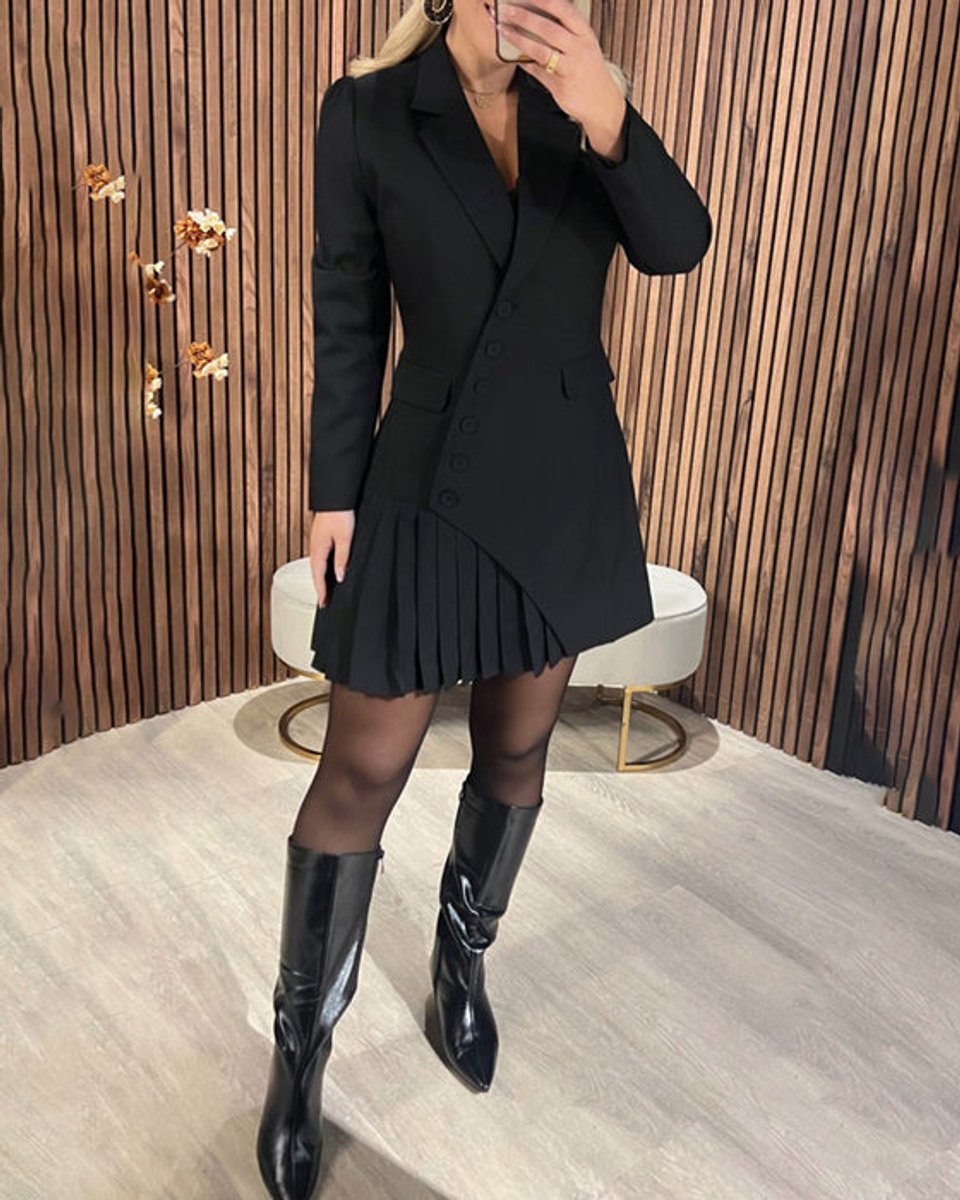Katharina | Damen Langarm Blazer-Kleid mit Faltenrock elegantes Formal Dress