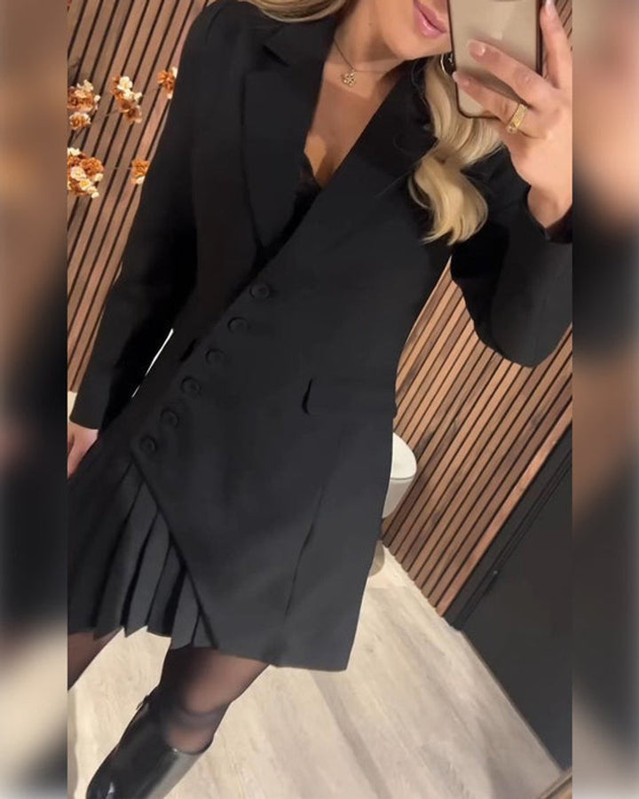 Katharina | Damen Langarm Blazer-Kleid mit Faltenrock elegantes Formal Dress