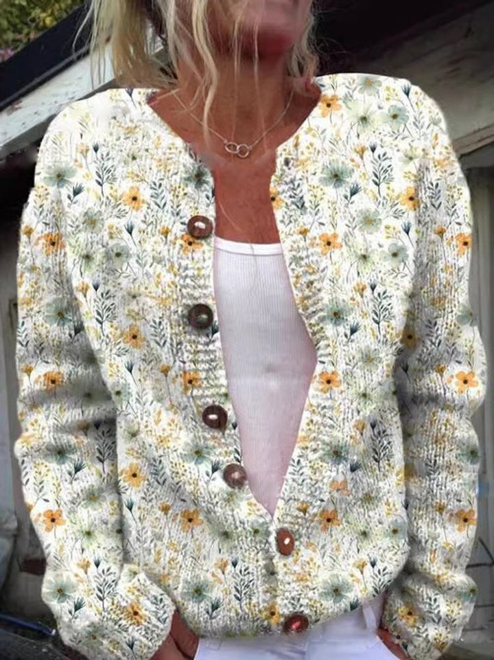 Charlotte | Damen Langarm Strick-Cardigan mit Blumenmuster