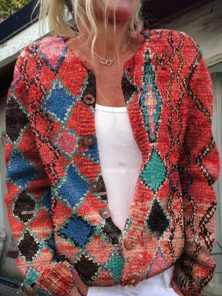 Charlotte | Damen Langarm Strick-Cardigan mit Blumenmuster