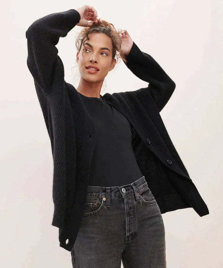 Lena | Damen Oversized Kaschmir V-Ausschnitt Cardigan