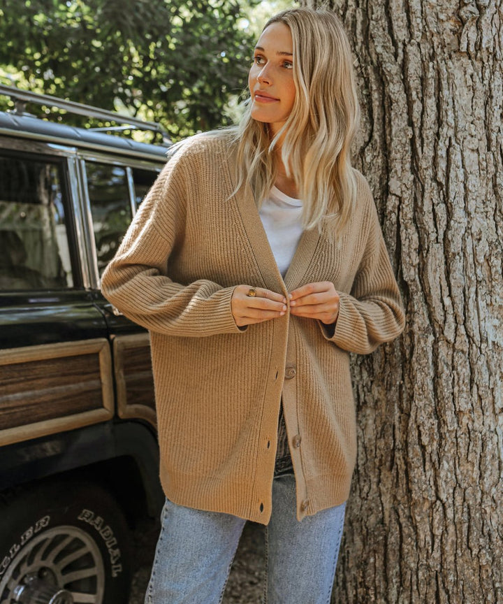 Lena | Damen Oversized Kaschmir V-Ausschnitt Cardigan
