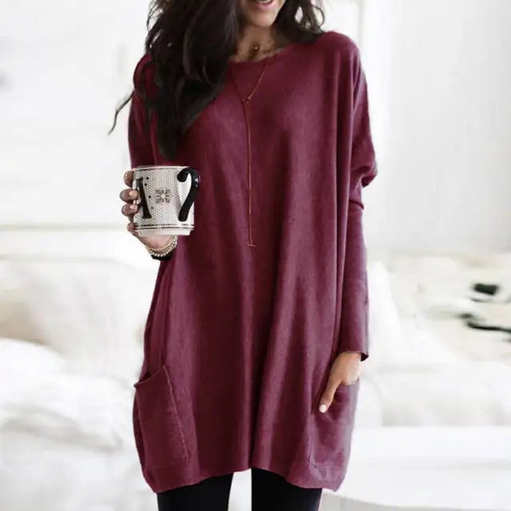 Luisa | Damen Oversized Langarm-Tunika Pullover mit Taschen