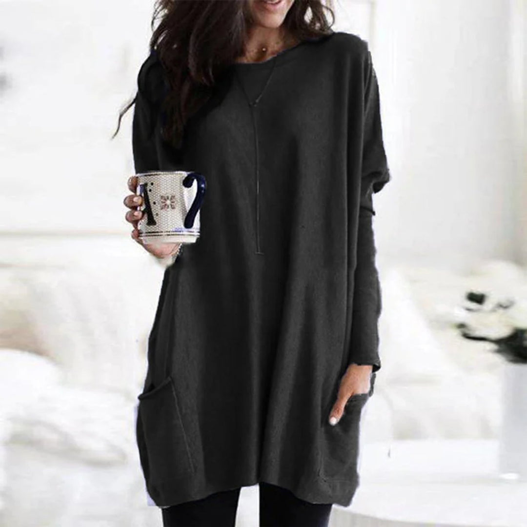Luisa | Damen Oversized Langarm-Tunika Pullover mit Taschen