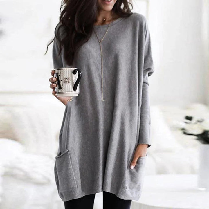 Luisa | Damen Oversized Langarm-Tunika Pullover mit Taschen