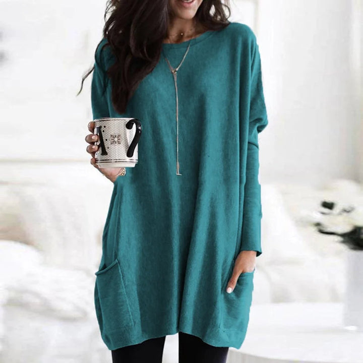 Luisa | Damen Oversized Langarm-Tunika Pullover mit Taschen