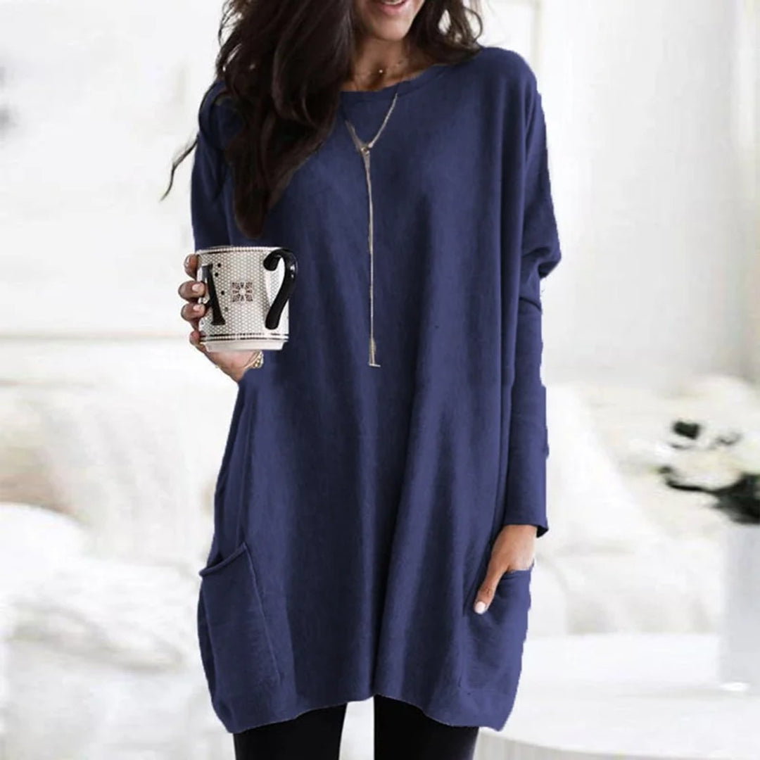 Luisa | Damen Oversized Langarm-Tunika Pullover mit Taschen