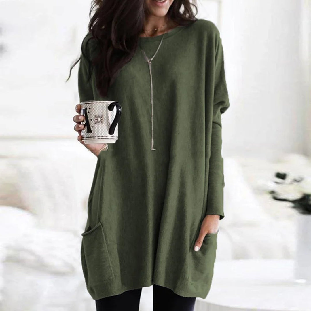 Luisa | Damen Oversized Langarm-Tunika Pullover mit Taschen