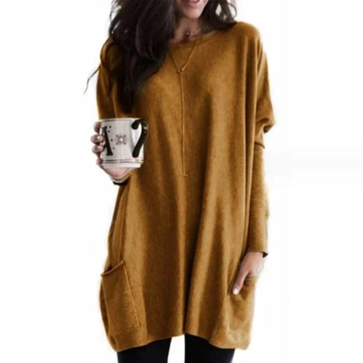 Luisa | Damen Oversized Langarm-Tunika Pullover mit Taschen