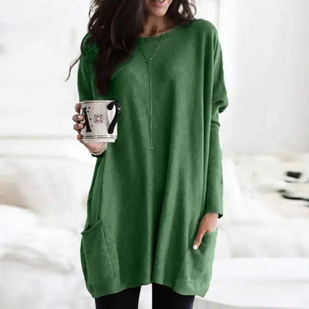 Luisa | Damen Oversized Langarm-Tunika Pullover mit Taschen