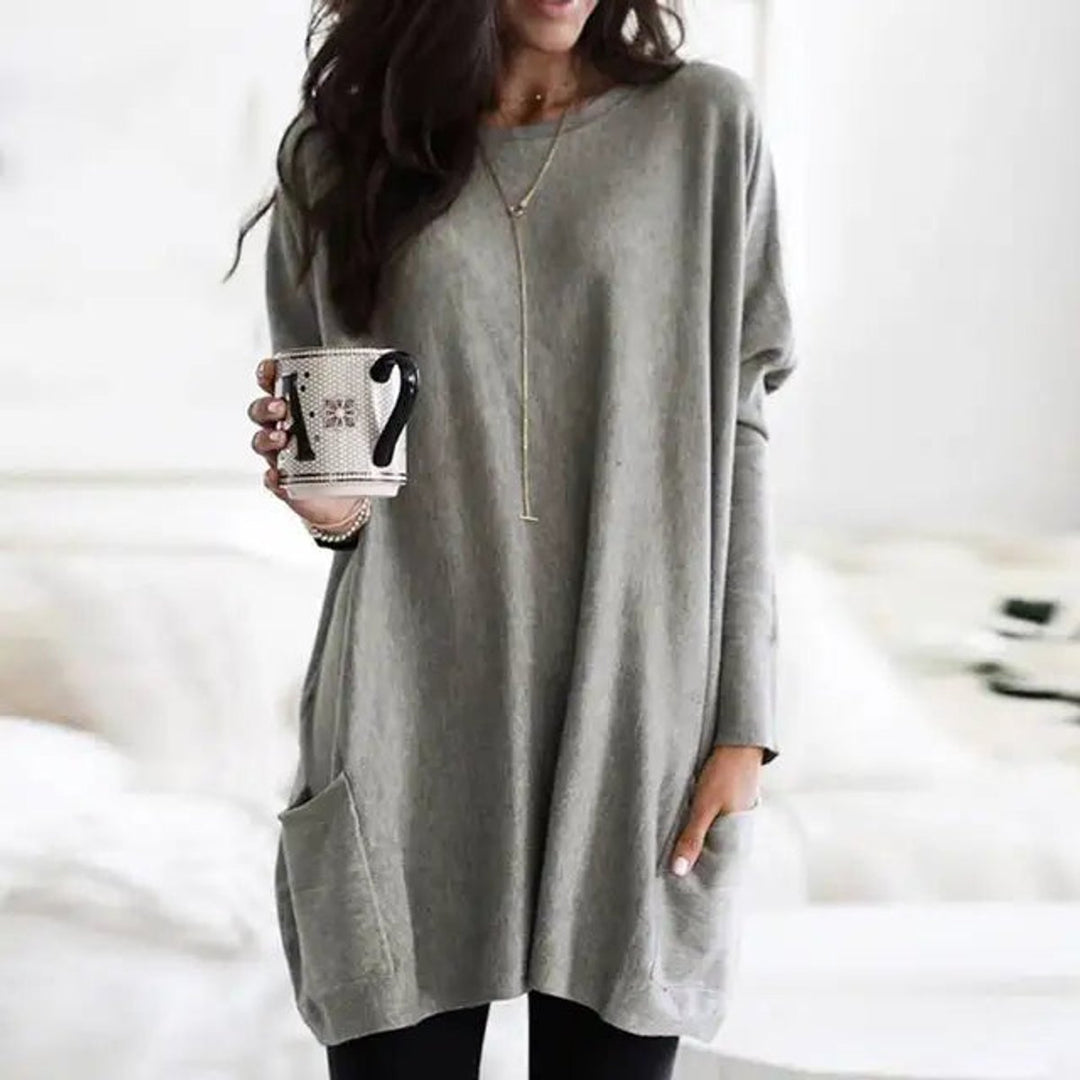 Luisa | Damen Oversized Langarm-Tunika Pullover mit Taschen