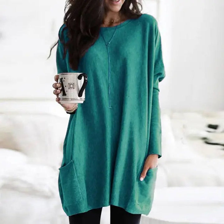Luisa | Damen Oversized Langarm-Tunika Pullover mit Taschen