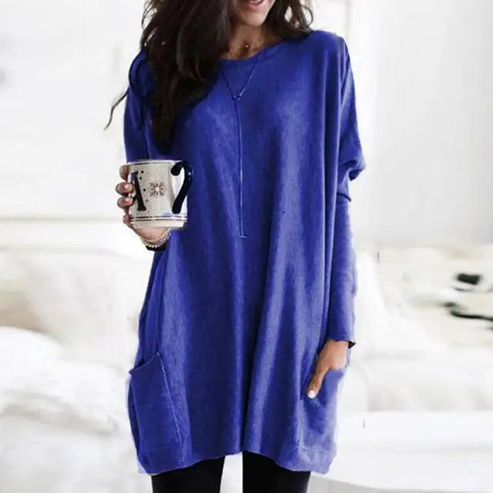 Luisa | Damen Oversized Langarm-Tunika Pullover mit Taschen