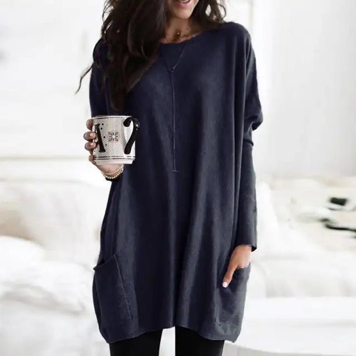 Luisa | Damen Oversized Langarm-Tunika Pullover mit Taschen