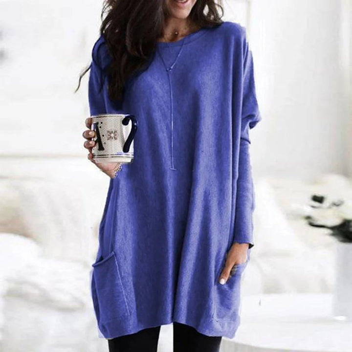 Luisa | Damen Oversized Langarm-Tunika Pullover mit Taschen