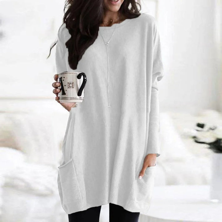 Luisa | Damen Oversized Langarm-Tunika Pullover mit Taschen