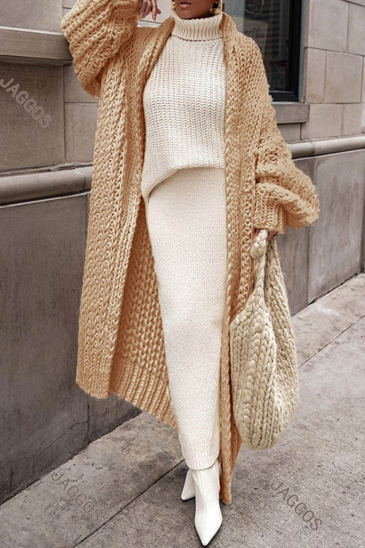 Hannah | Damen Oversized Longline Grobstrick Cardigan Offen