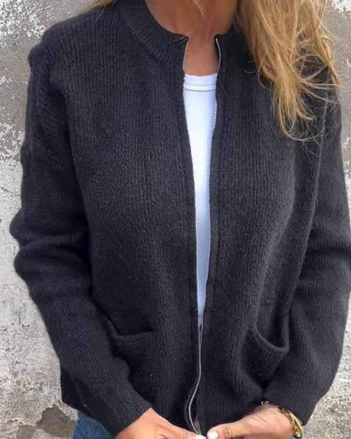 Clara | Damen Strick-Cardigan mit Reißverschluss lockere Passform Fronttaschen