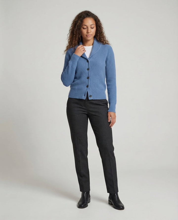 Frieda | Damen Strick-Cardigan mit Revers-Kragen Knopfleiste Langarm