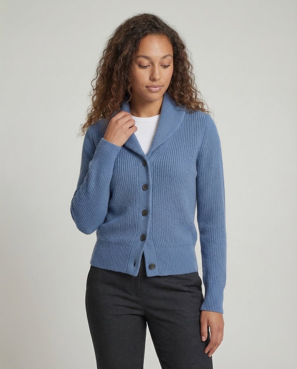 Frieda | Damen Strick-Cardigan mit Revers-Kragen Knopfleiste Langarm