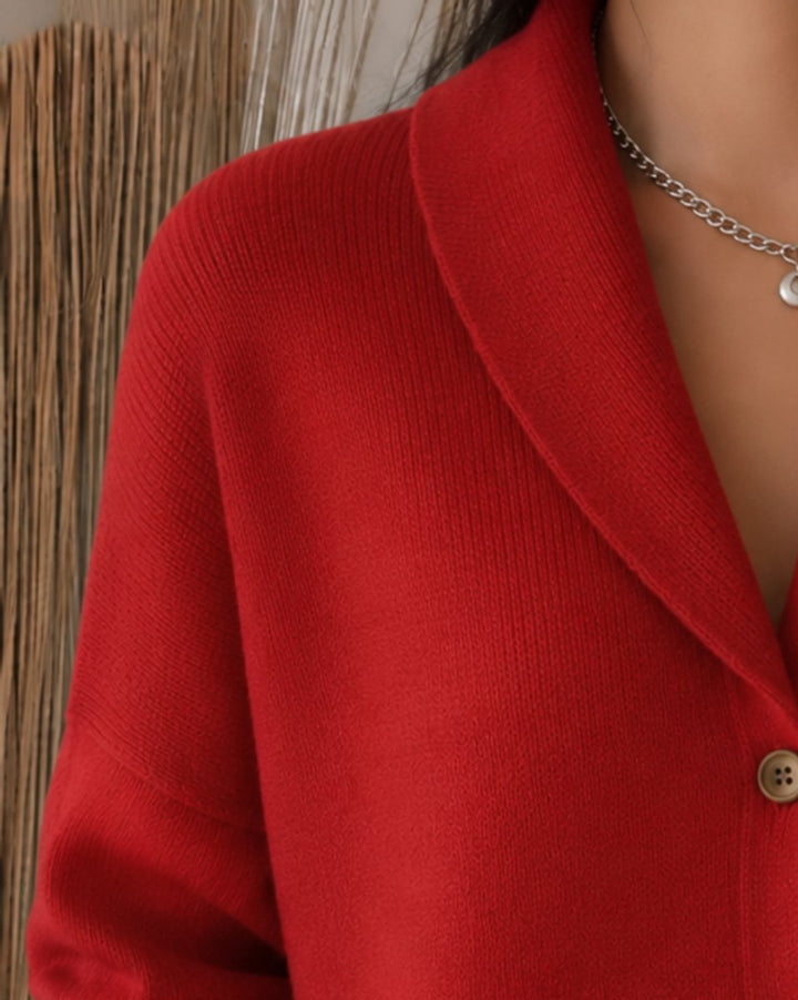 Nora | Damen Strickjacke mit Hemdkragen und Knopfleiste Relaxed Fit